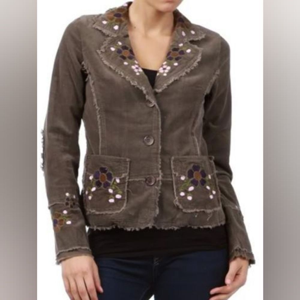 Sandrea Corduroy Embroidered Floral Jacket